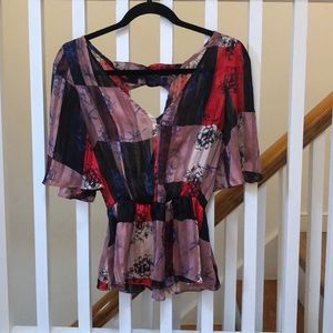BCBG Floral Print Short Sleeve Blouse